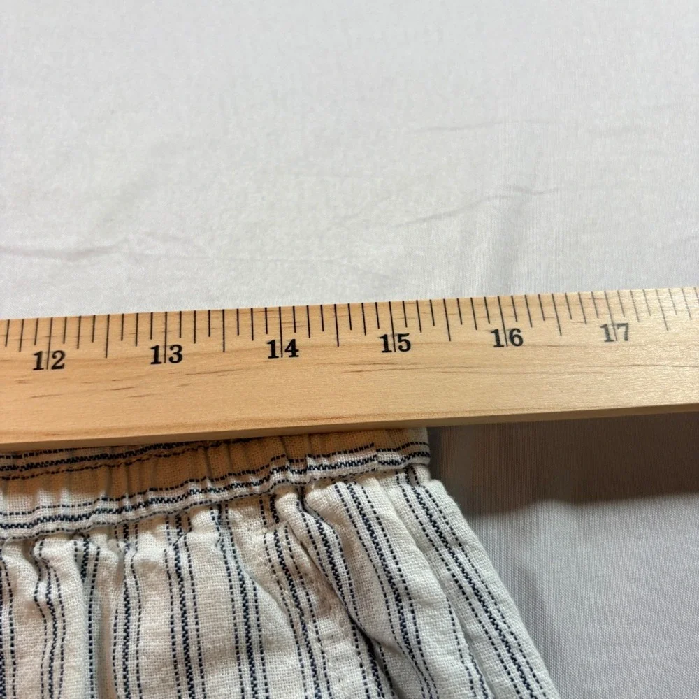 Banana Republic Linen Blend Pants Womens M White Navy Stripe Straight High Rise